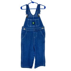 JOHN DEERE Tractor Blue Jean Denim Bib Overalls Kids Unisex Size 2T